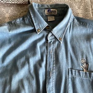 Mens vintage denim shirt with pillsbury guy on pocket, 100 cotton